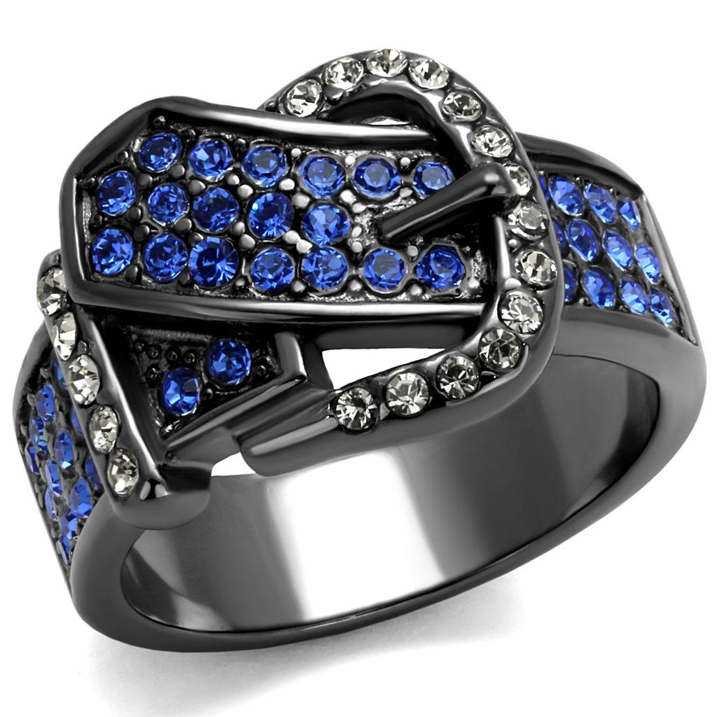 IP Light Black  (IP Gun) Stainless Steel Ring with Top Grade Crystal  in Multi Color