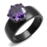 IP Black(Ion Plating) Stainless Steel Ring with AAA Grade CZ  in Amethyst