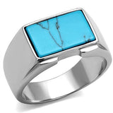 High polished (no plating) Stainless Steel Ring with Synthetic Imitation Amber  in Sea Blue