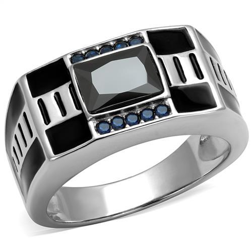 High polished (no plating) Stainless Steel Ring with AAA Grade CZ  in Black Diamond