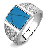 High polished (no plating) Stainless Steel Ring with Synthetic Turquoise in Sea Blue