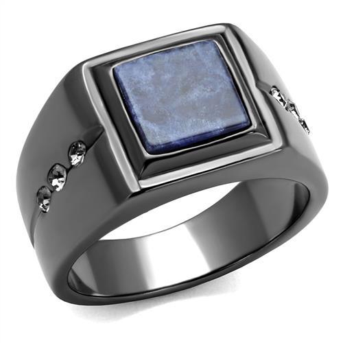 IP Light Black  (IP Gun) Stainless Steel Ring with Blue Sand  in Montana