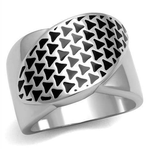 High polished (no plating) Stainless Steel Ring with Epoxy  in Jet