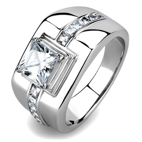 High polished (no plating) Stainless Steel Ring with AAA Grade CZ  in Clear