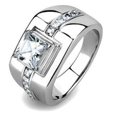 High polished (no plating) Stainless Steel Ring with AAA Grade CZ  in Clear