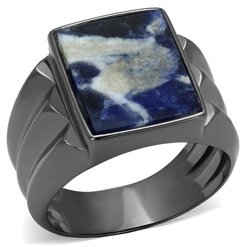 IP Light Black  (IP Gun) Stainless Steel Ring with Semi-Precious Sodalite in Capri Blue