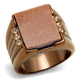 IP Coffee light Stainless Steel Ring with Semi-Precious Gold Sand Stone in Siam