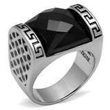 High polished (no plating) Stainless Steel Ring with Synthetic Onyx in Jet