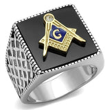 Two-Tone IP Gold (Ion Plating) Stainless Steel Ring with Semi-Precious Agate in Jet