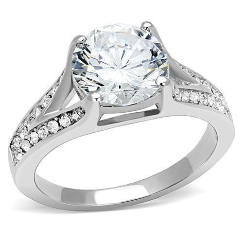 High polished (no plating) Stainless Steel Ring with AAA Grade CZ  in Clear