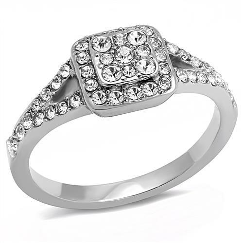High polished (no plating) Stainless Steel Ring with Top Grade Crystal  in Clear