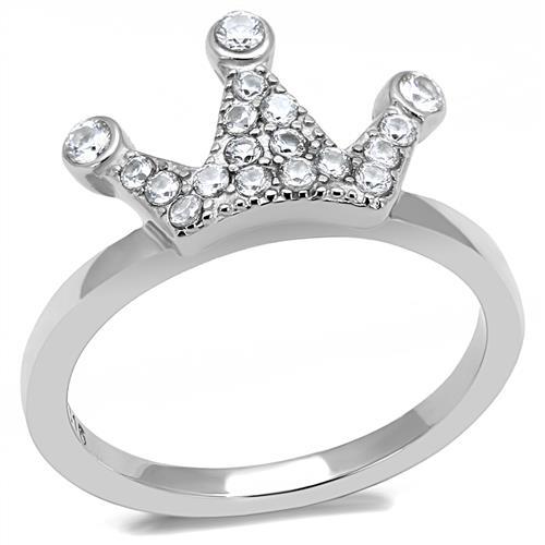 High polished (no plating) Stainless Steel Ring with AAA Grade CZ  in Clear