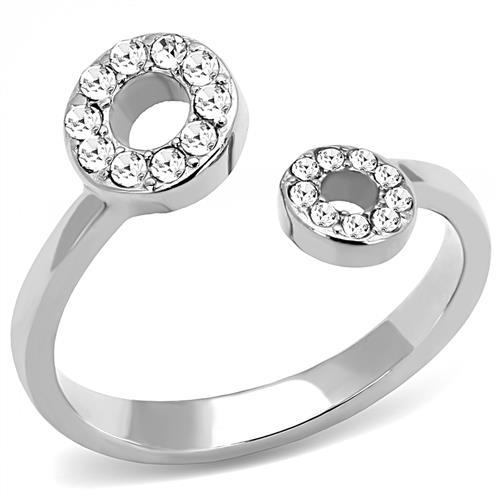 High polished (no plating) Stainless Steel Ring with Top Grade Crystal  in Clear