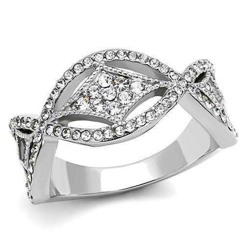 High polished (no plating) Stainless Steel Ring with Top Grade Crystal  in Clear
