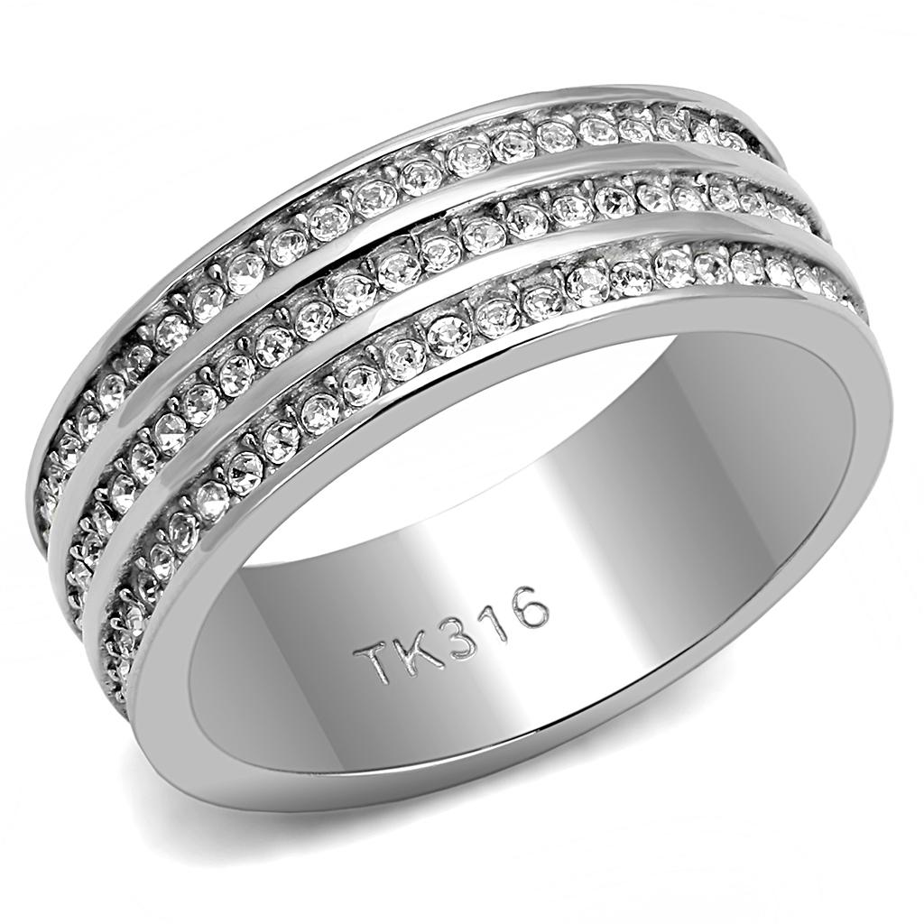 High polished (no plating) Stainless Steel Ring with Top Grade Crystal  in Clear