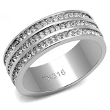 High polished (no plating) Stainless Steel Ring with Top Grade Crystal  in Clear