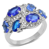 High polished (no plating) Stainless Steel Ring with Synthetic Synthetic Glass in Sapphire