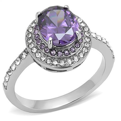 High polished (no plating) Stainless Steel Ring with AAA Grade CZ  in Amethyst