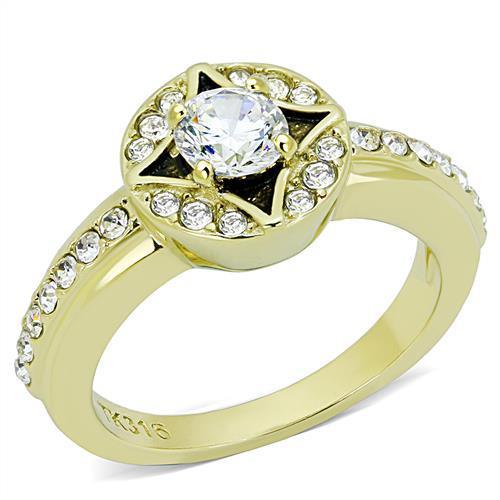 IP Gold(Ion Plating) Stainless Steel Ring with AAA Grade CZ  in Clear
