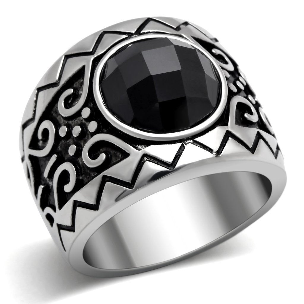 High polished (no plating) Stainless Steel Ring with AAA Grade CZ  in Jet