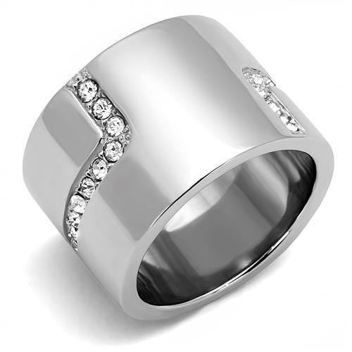 High polished (no plating) Stainless Steel Ring with Top Grade Crystal  in Clear