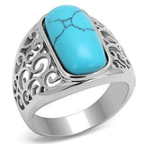 High polished (no plating) Stainless Steel Ring with Synthetic Turquoise in Sea Blue