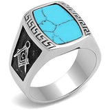 High polished (no plating) Stainless Steel Ring with Synthetic Turquoise in Sea Blue