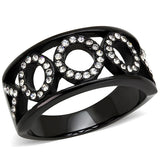 IP Black(Ion Plating) Stainless Steel Ring with Top Grade Crystal  in Clear