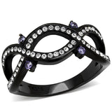 IP Black(Ion Plating) Stainless Steel Ring with AAA Grade CZ  in Amethyst