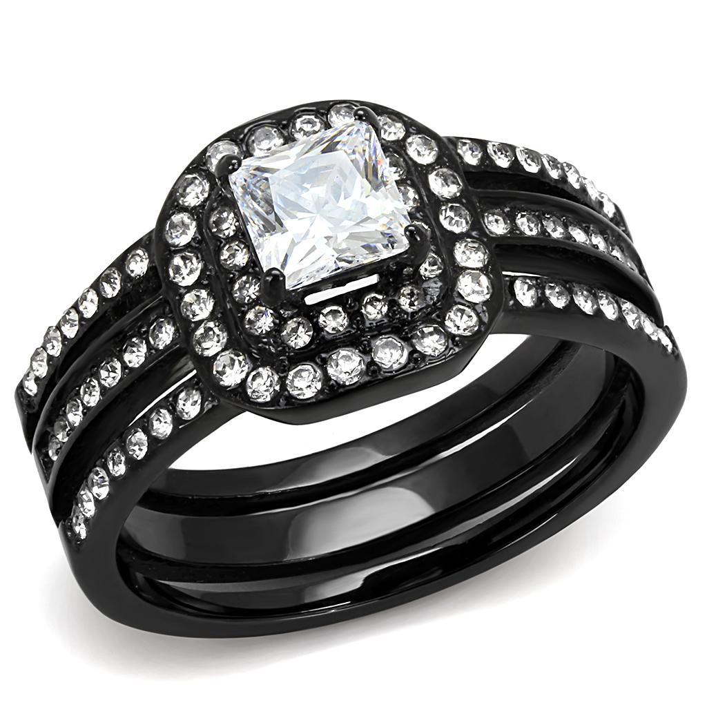 IP Black(Ion Plating) Stainless Steel Ring with AAA Grade CZ  in Clear