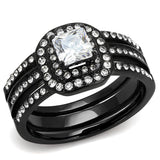 IP Black(Ion Plating) Stainless Steel Ring with AAA Grade CZ  in Clear
