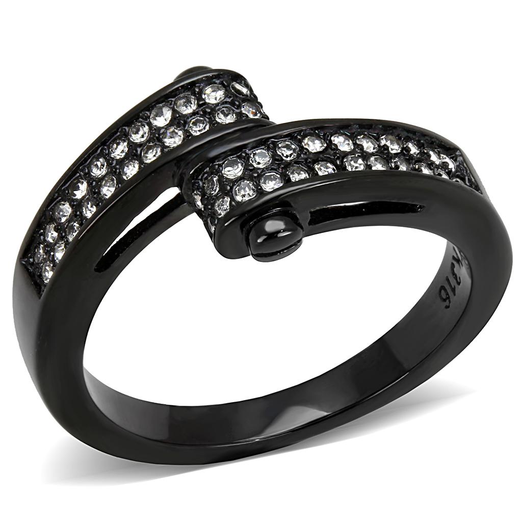 IP Black(Ion Plating) Stainless Steel Ring with Top Grade Crystal  in Clear
