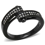 IP Black(Ion Plating) Stainless Steel Ring with Top Grade Crystal  in Clear