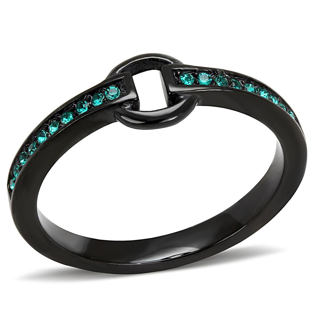 IP Black(Ion Plating) Stainless Steel Ring with Top Grade Crystal  in Emerald