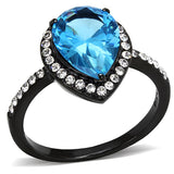 IP Black(Ion Plating) Stainless Steel Ring with Synthetic Synthetic Glass in Sea Blue