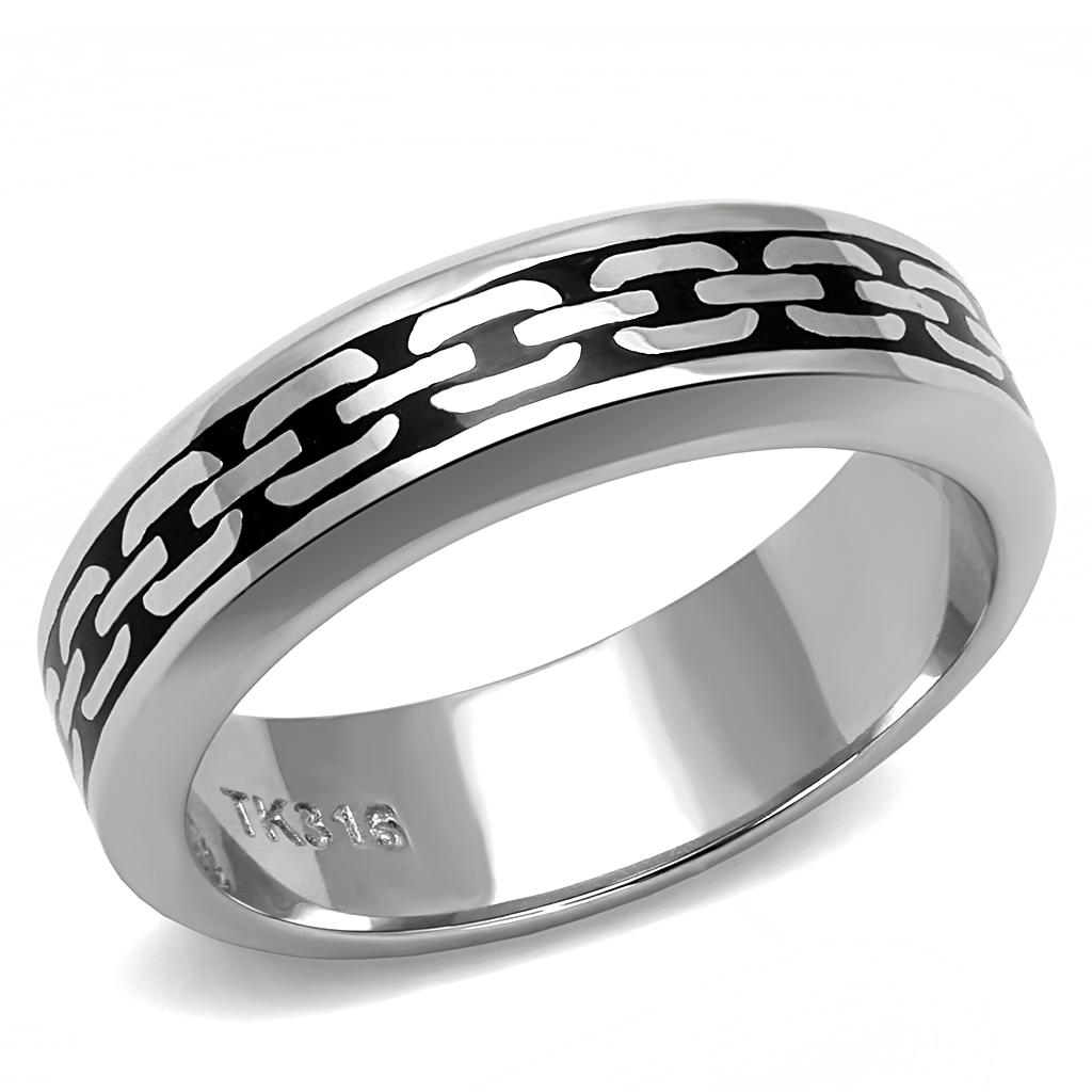 High polished (no plating) Stainless Steel Ring with Epoxy  in Jet