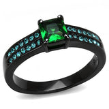 IP Black(Ion Plating) Stainless Steel Ring with Synthetic Synthetic Glass in Emerald
