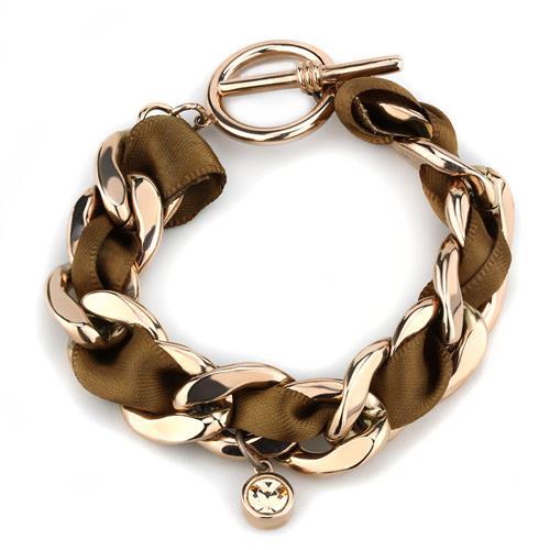 IP Rose Gold(Ion Plating) Stainless Steel Bracelet with Top Grade Crystal  in Light Peach