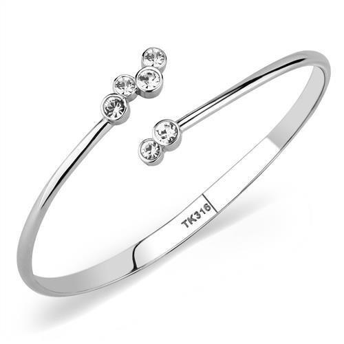 High polished (no plating) Stainless Steel Bangle with Top Grade Crystal  in Clear