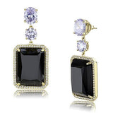IP Gold(Ion Plating) Stainless Steel Earrings with Synthetic Synthetic Glass in Jet
