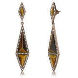IP Coffee light Stainless Steel Earrings with Synthetic Tiger Eye in Topaz