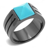 IP Light Black  (IP Gun) Stainless Steel Ring with Synthetic Turquoise in Sea Blue