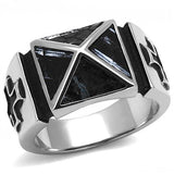 High polished (no plating) Stainless Steel Ring with Leather  in Jet