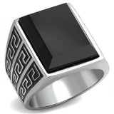 High polished (no plating) Stainless Steel Ring with Synthetic Onyx in Jet
