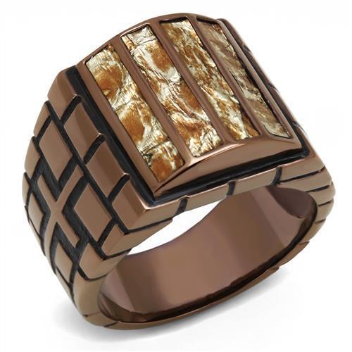 IP Coffee light Stainless Steel Ring with Leather  in Multi Color