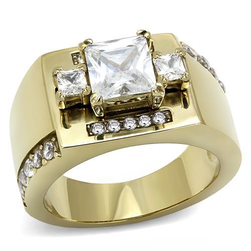 IP Gold(Ion Plating) Stainless Steel Ring with AAA Grade CZ  in Clear