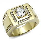 IP Gold(Ion Plating) Stainless Steel Ring with AAA Grade CZ  in Clear