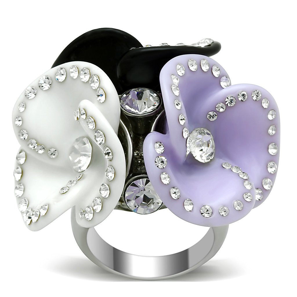 High polished (no plating) Stainless Steel Ring with Synthetic Synthetic Stone in Multi Color