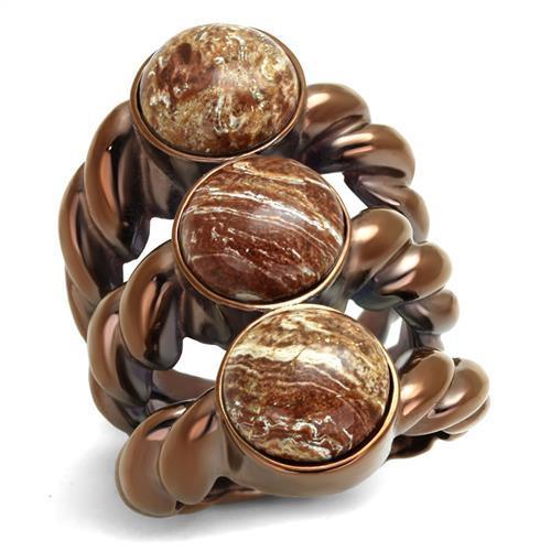 IP Coffee light Stainless Steel Ring with Semi-Precious Oligoclase in Multi Color
