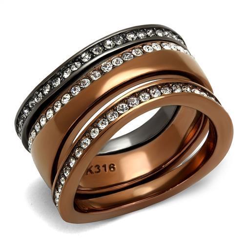 IP Light Black & IP Light coffee Stainless Steel Ring with Top Grade Crystal  in Black Diamond
